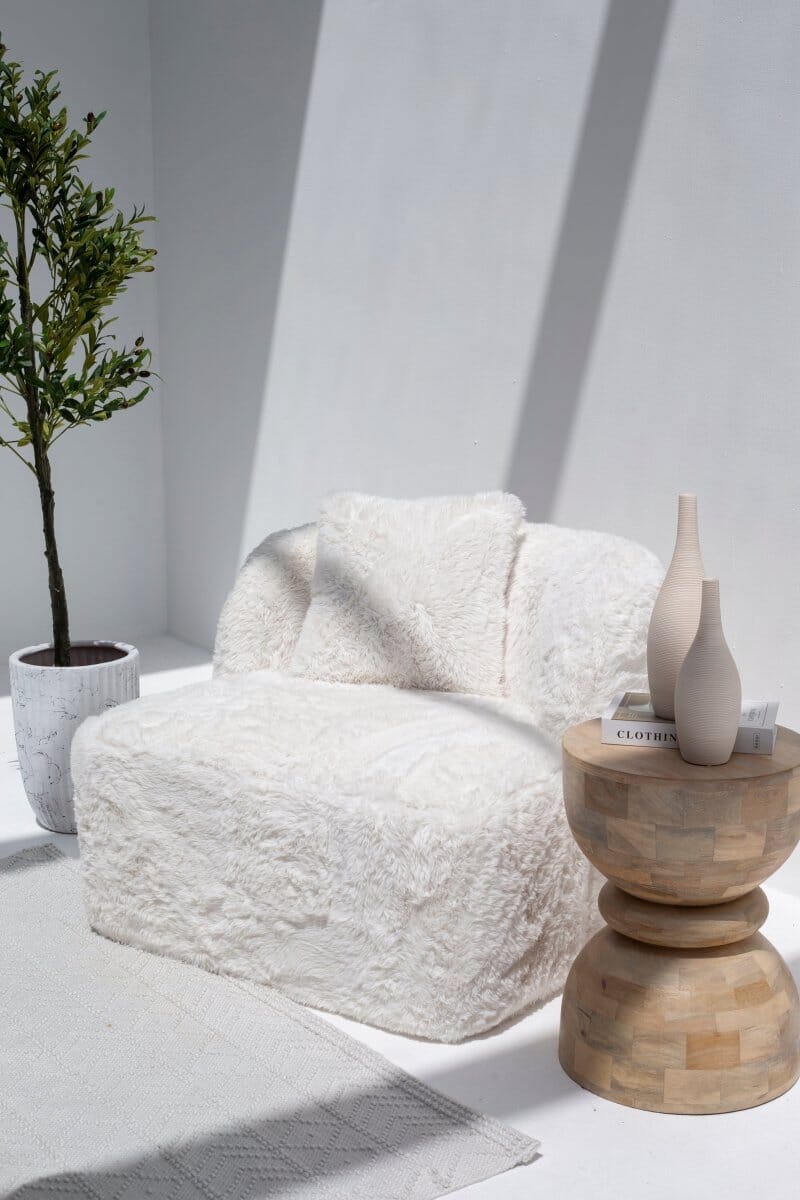 Fleur Off-White Fur Lounge Sofa Chair