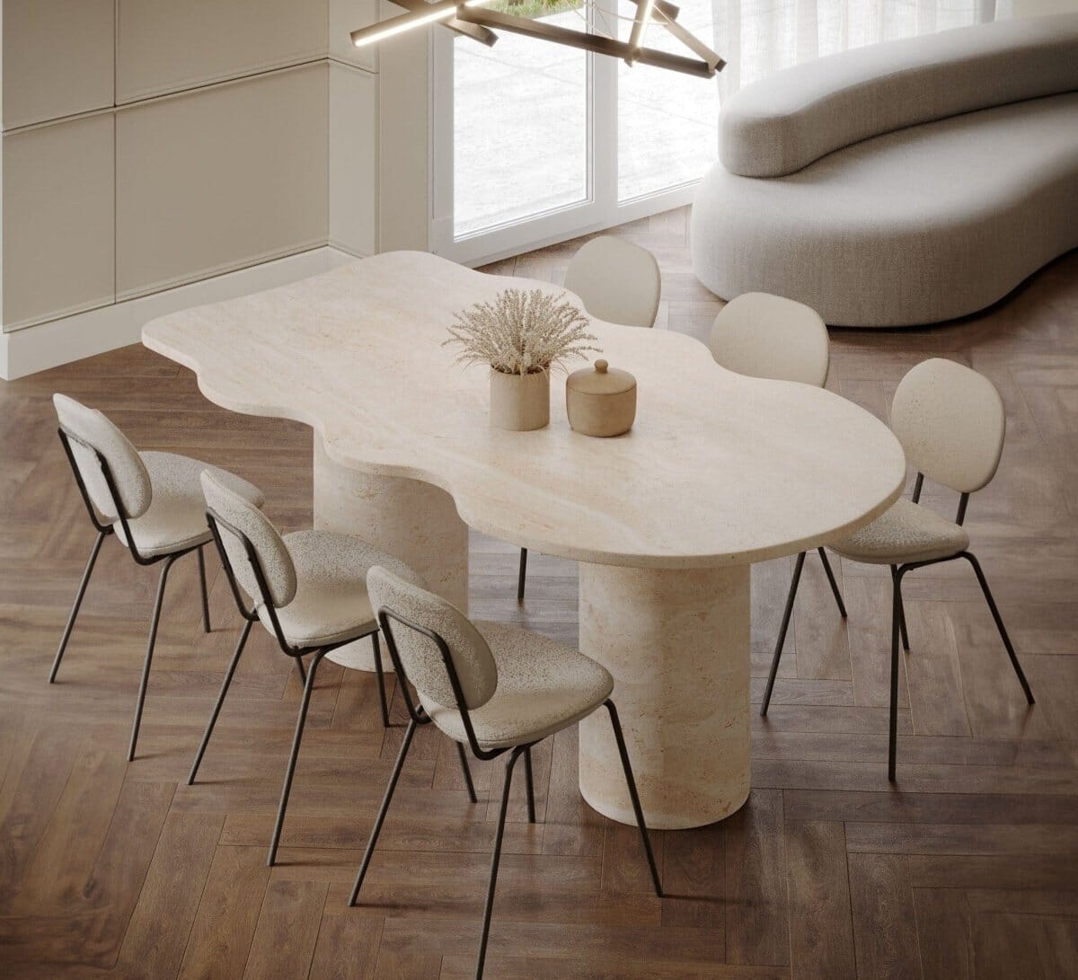 Gaby Irregular Top Travertine Dining Table 