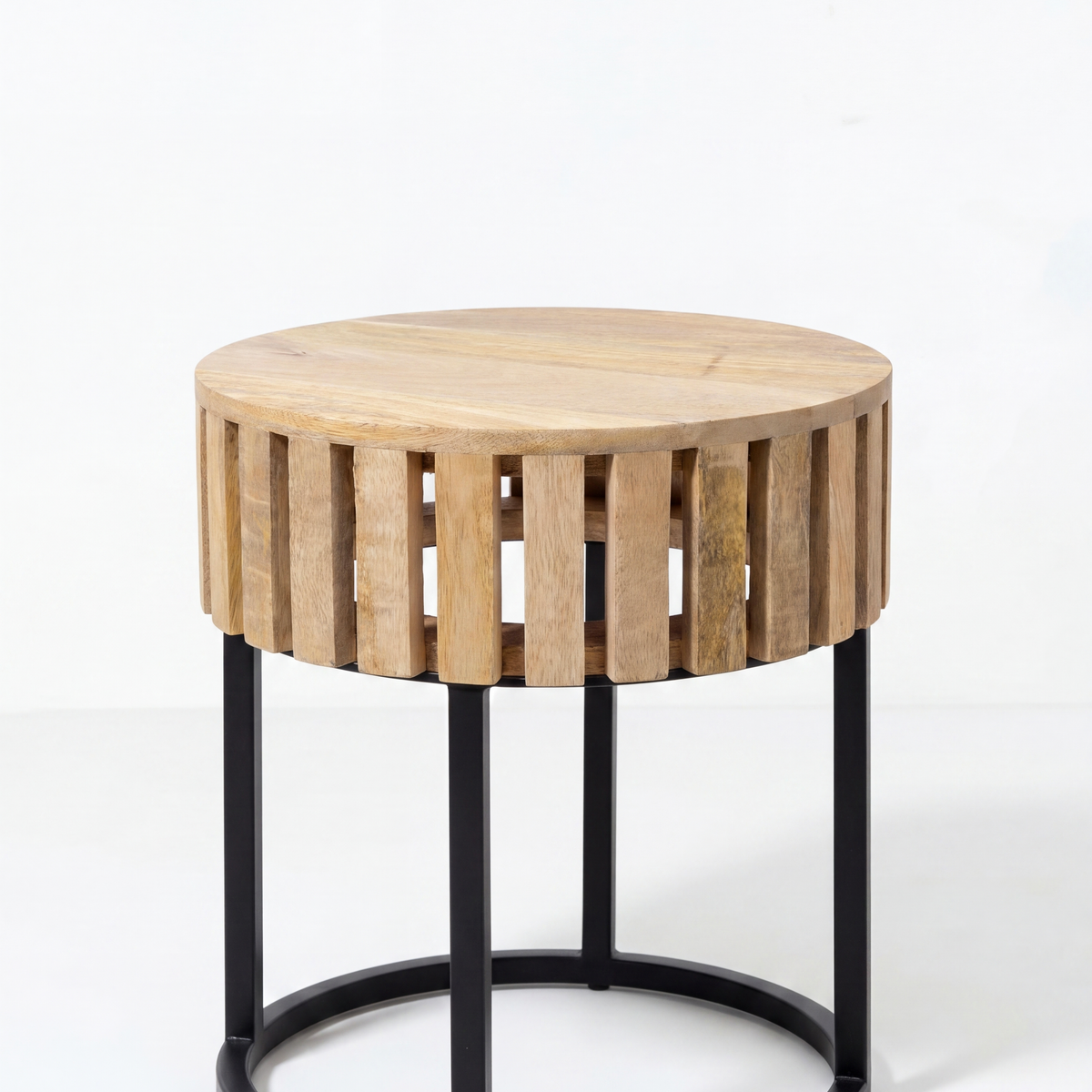 Garcia Wood Round Side Table with Black Metal Base | Modern Living ...