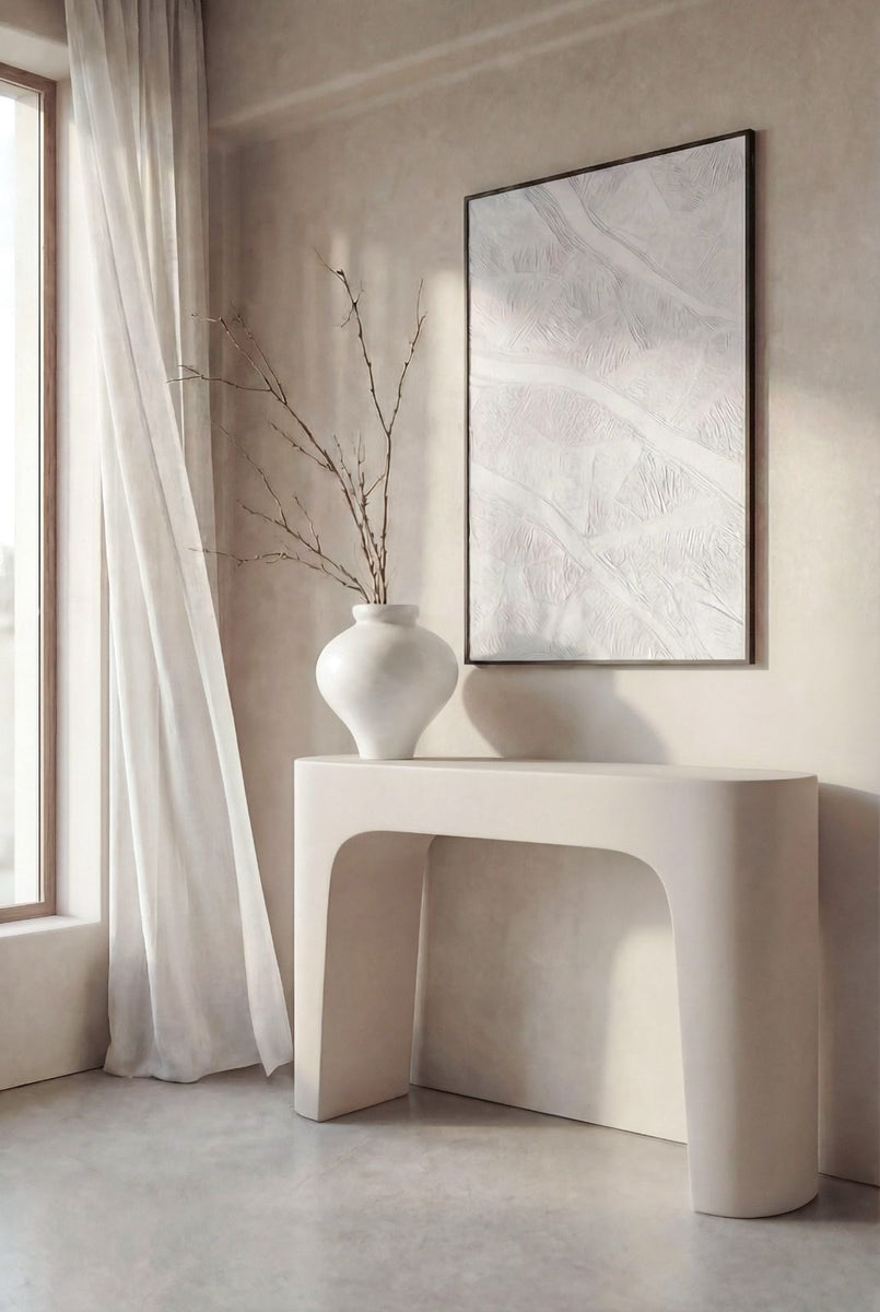 Halden Light Beige Microconcrete Console Table | Modern Arch Console ...