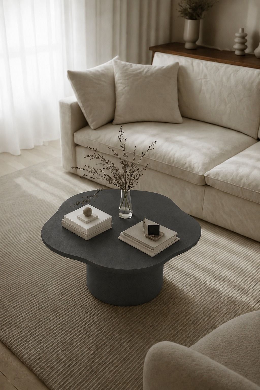 Harlowe Midnight Grey Microconcrete Irregular Top Coffee Table