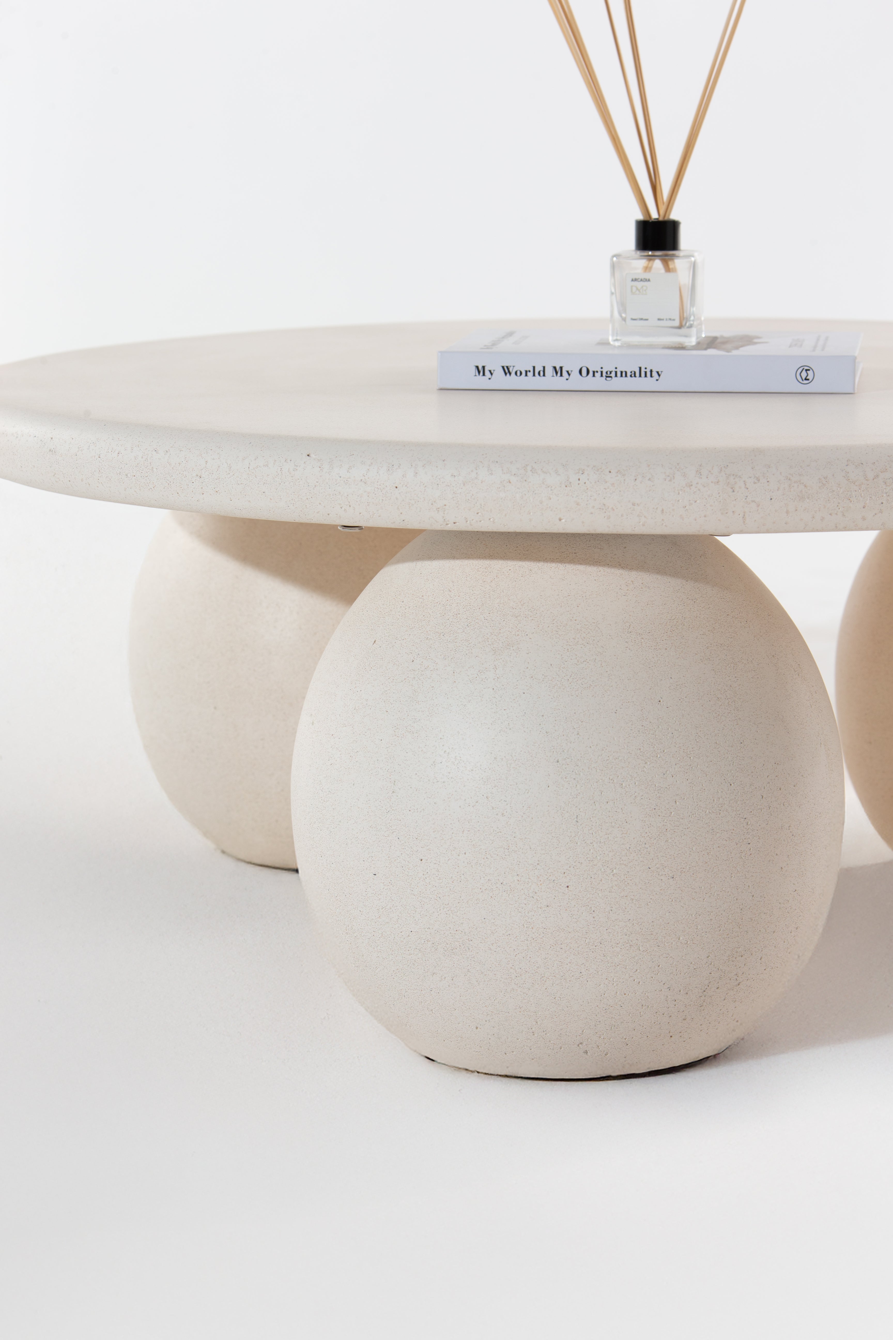 Pallas Off White Concrete Coffee Table – Minimalist Stone Top Accent ...