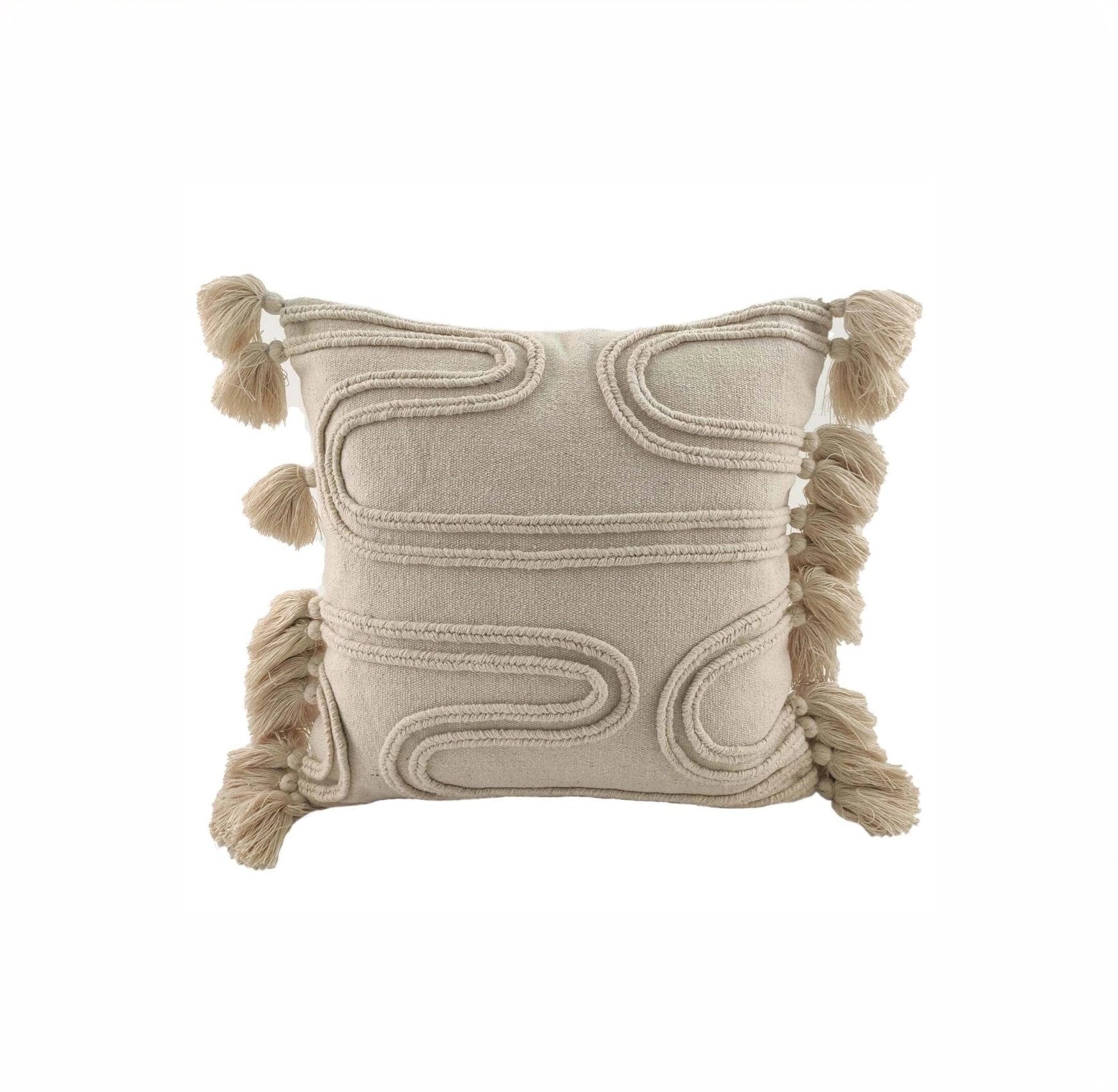 Beige Cushion With Fringes (40x40 CM) Cushion -- Cushion With Filler 