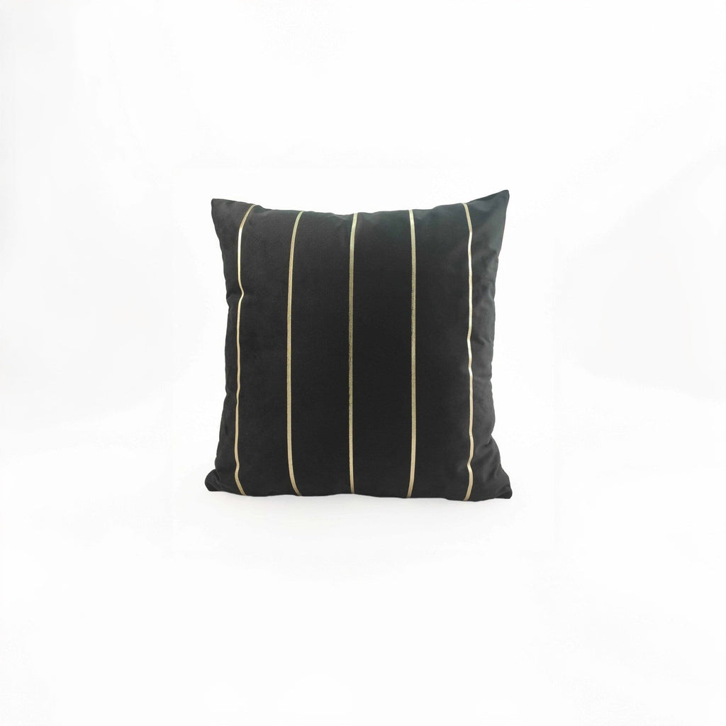 Black & Gold Linear Polyester Cushion Cover (45x45 CM) Cushion -- Cushion Cover RAM 