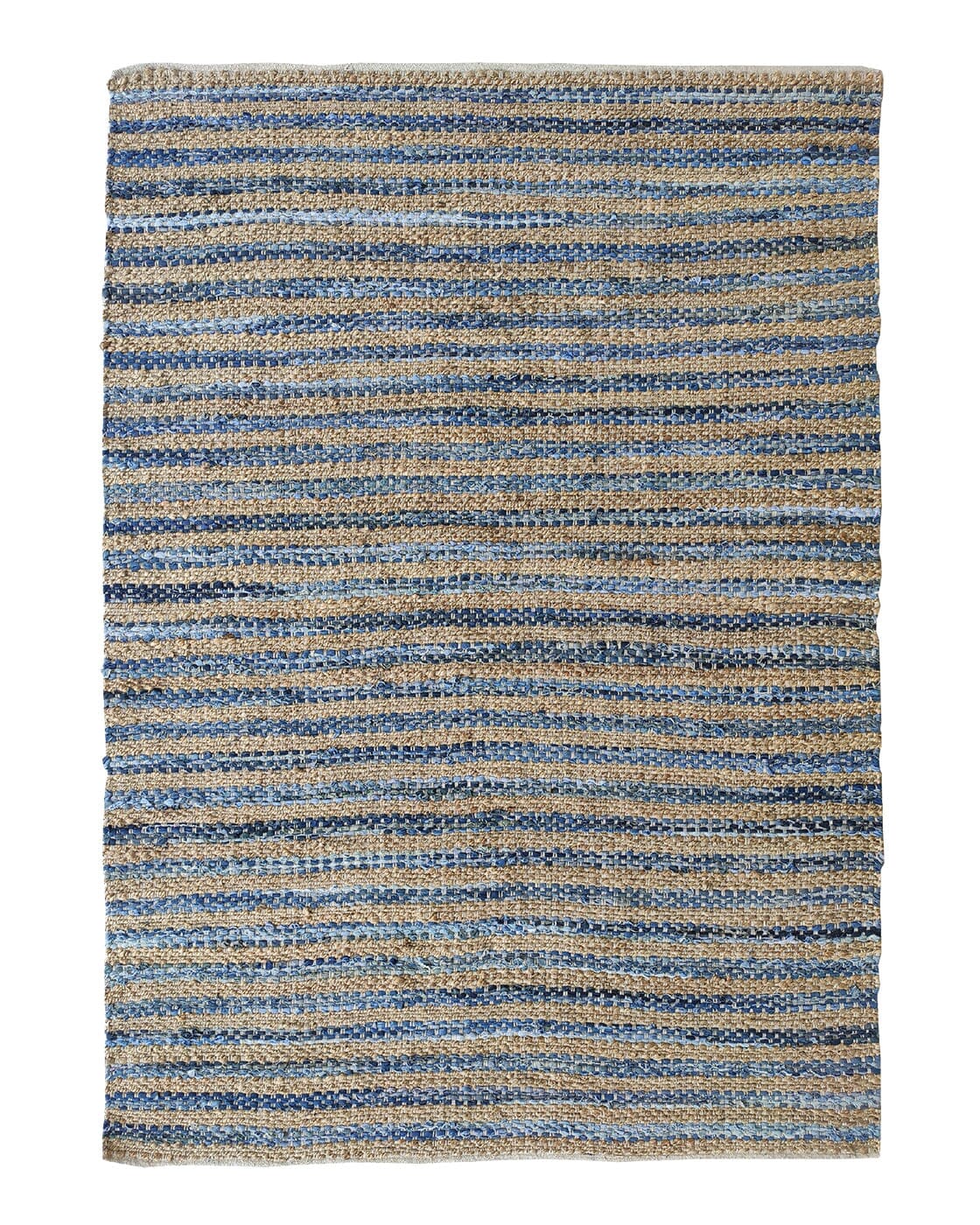 Tranquil Horizon - Linear Beige & Blue Woven Jute Rug (5 Sizes)