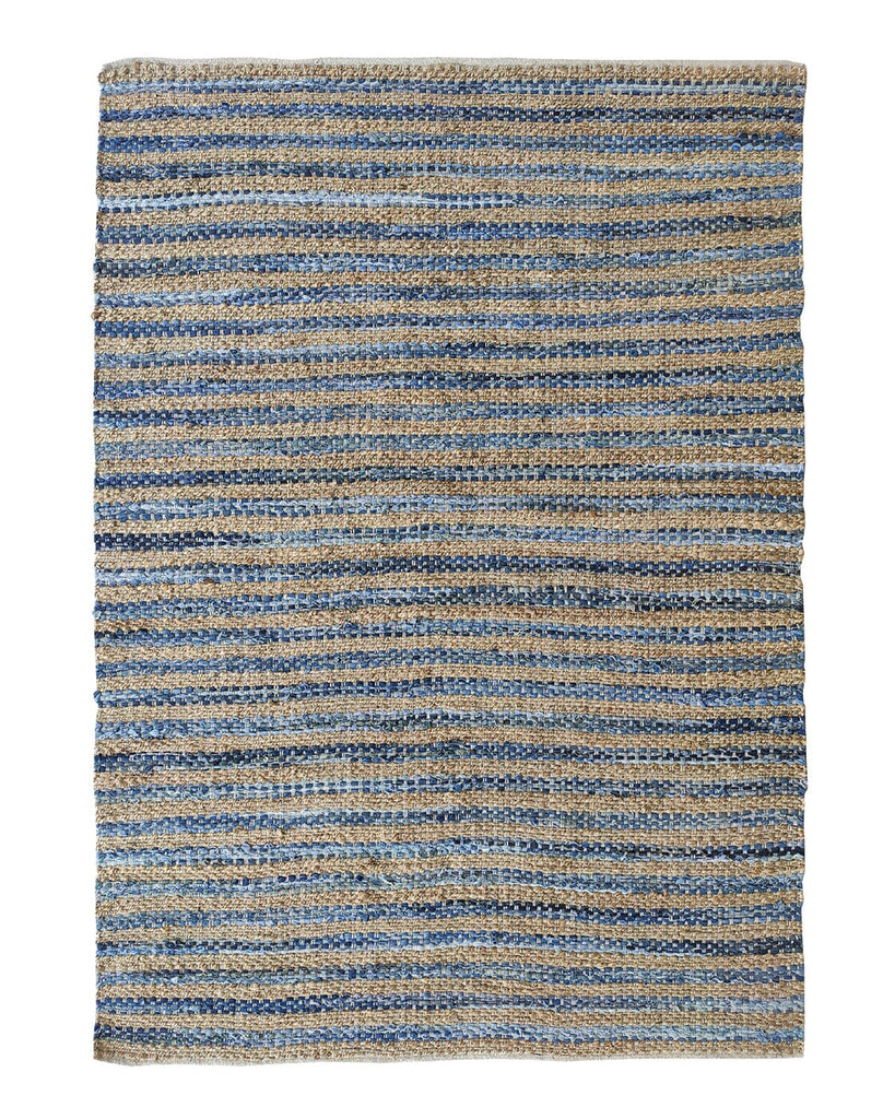 Tranquil Horizon - Linear Beige & Blue Woven Jute Rug (5 Sizes)