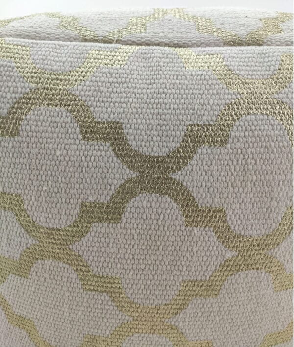 White & Gold Ornate Cotton Pouf (40x40x40 CM)