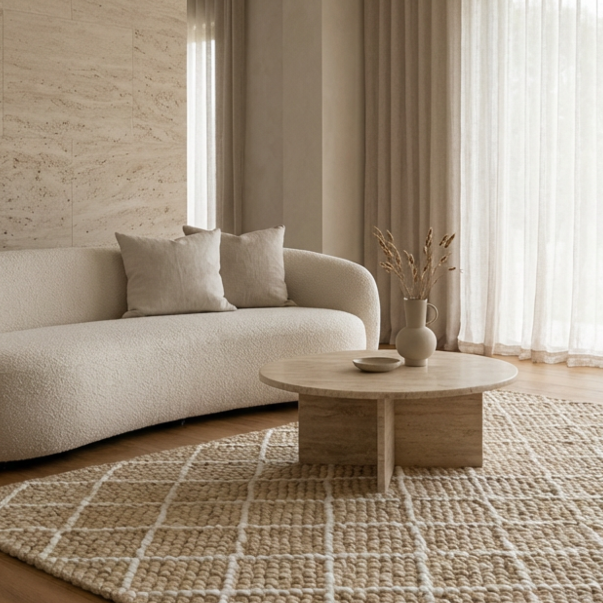 Diamond Trellis Wool Rug in Natural & White | Handwoven Plush Texture ...