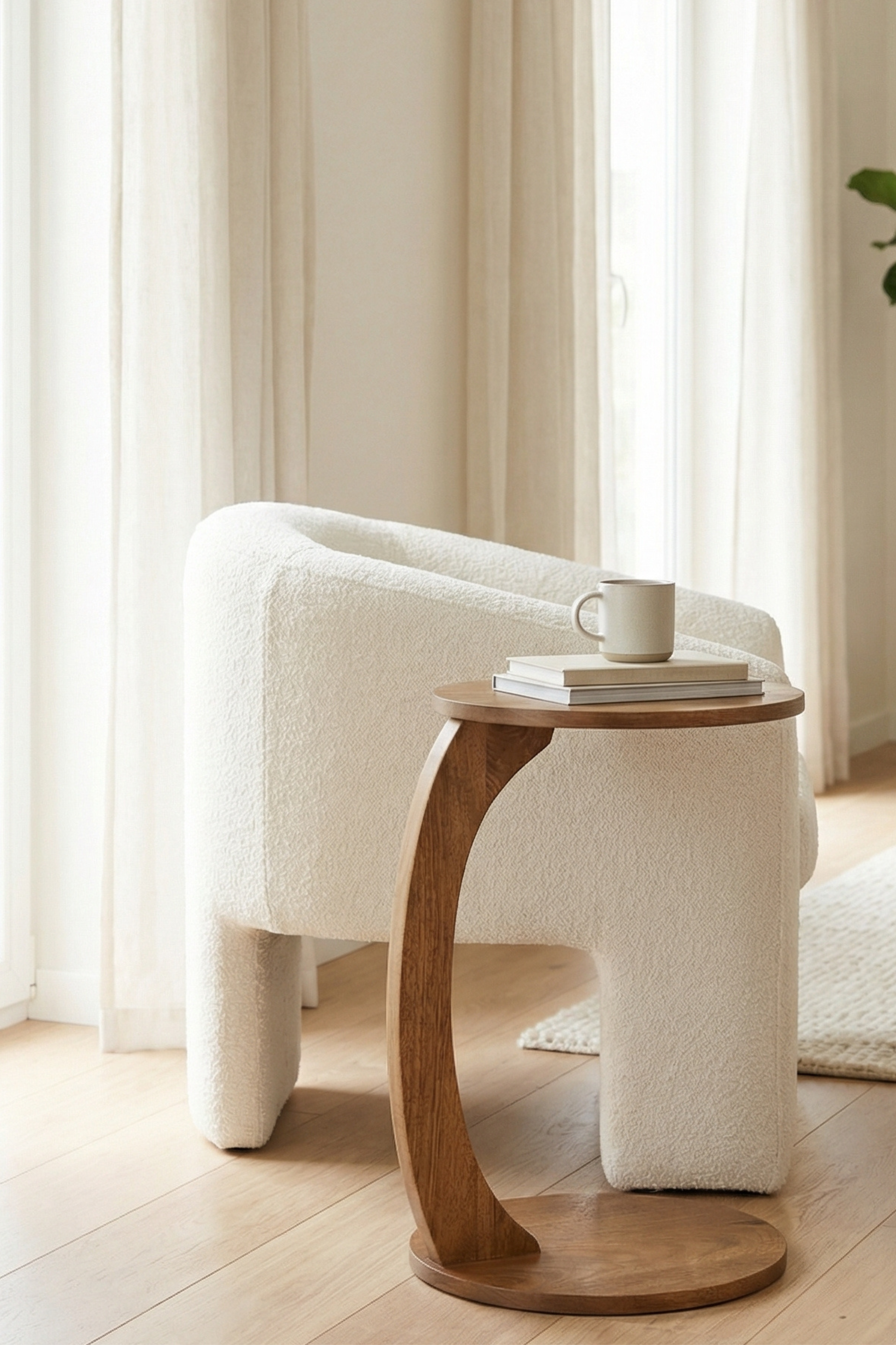 Kendra Off White Lounge Chair With Side Table