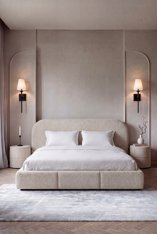 Kosta Light Beige Upholstered Platform Bed