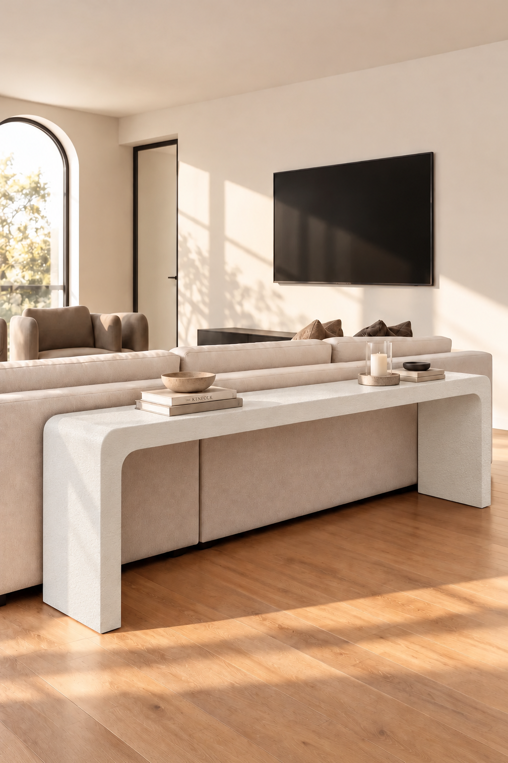 Kuzmina Off White Grit Microconcrete Sofa Console Table