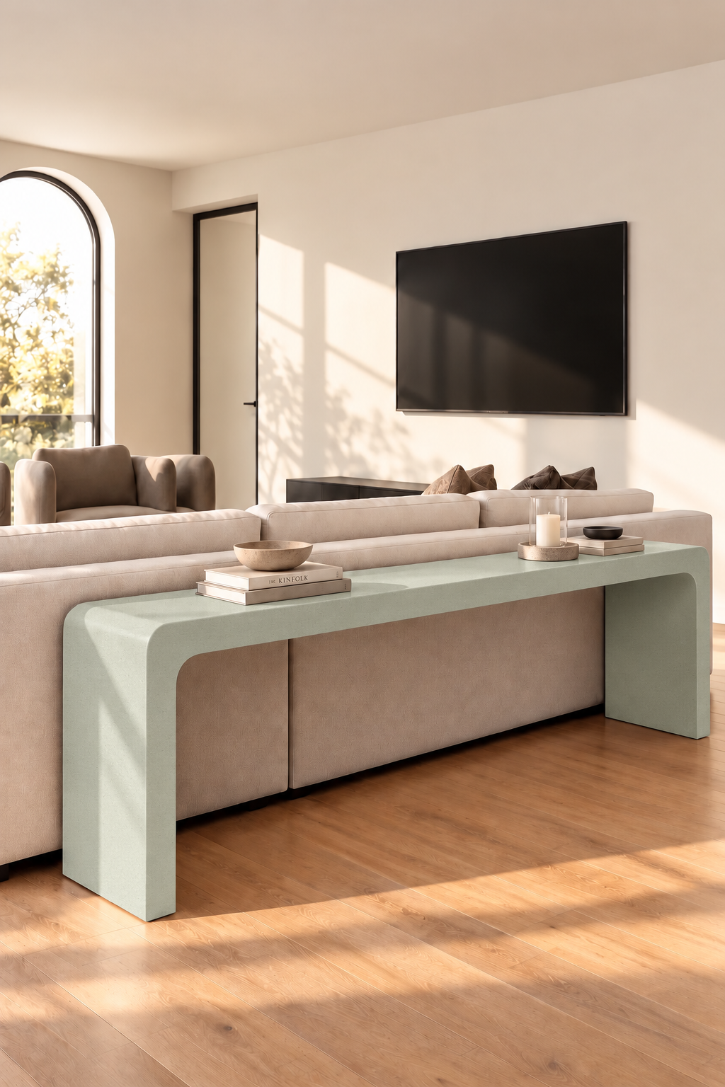 Kuzmina Pistachio Green Microconcrete Sofa Console Table