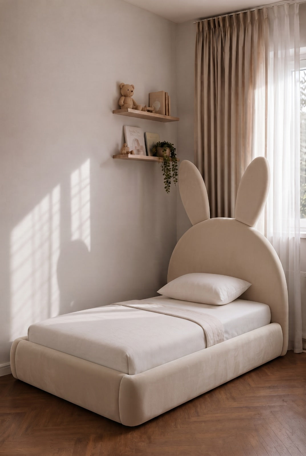 Lapino Kids Beige Velvet Bunny Ear Bed