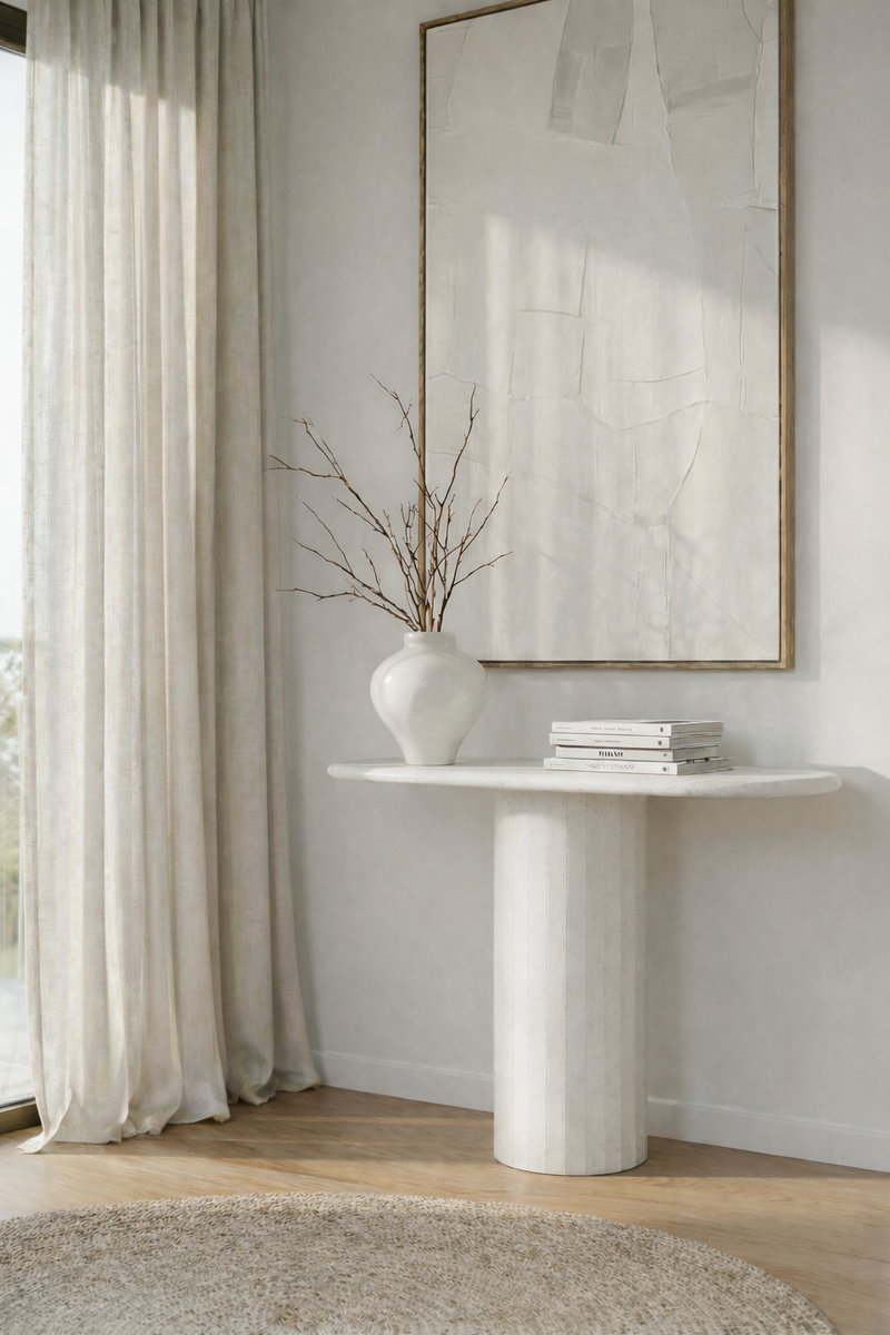 Everose Lime Stone Oval Top Console Table - Homekode