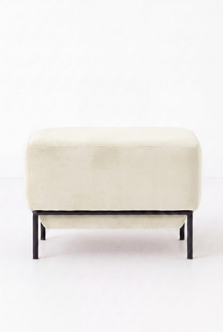 Lunis Off White Velvet Compact Ottoman