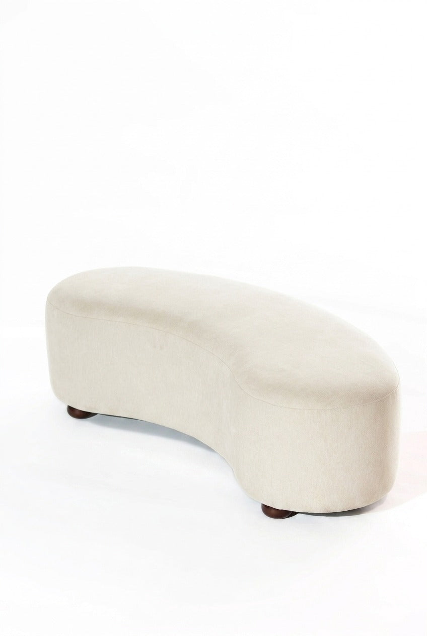 Malena Off White Velvet Curved Bench