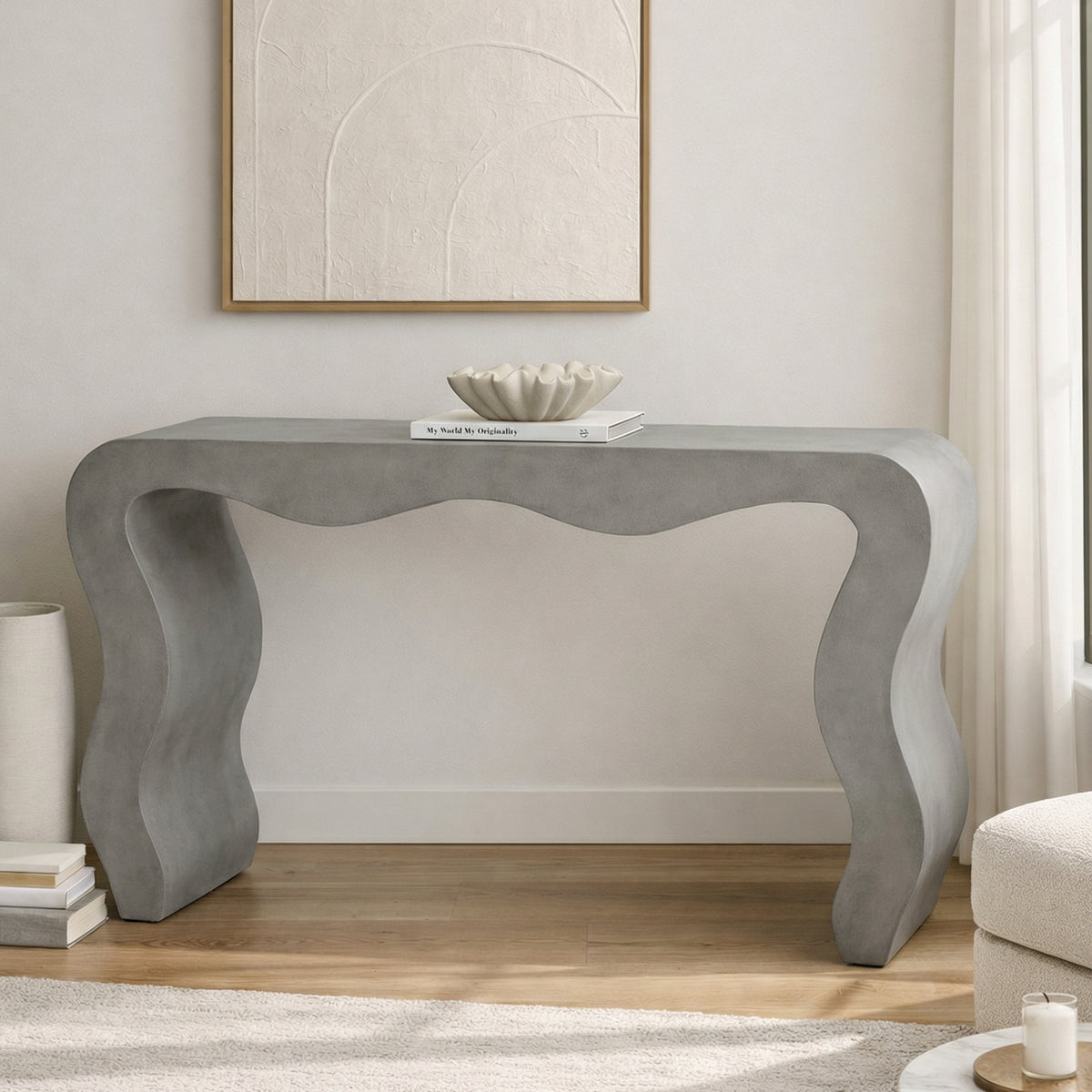 Marelle Ash Grey Architectural Console for Soft Minimalist Rooms – Homekode