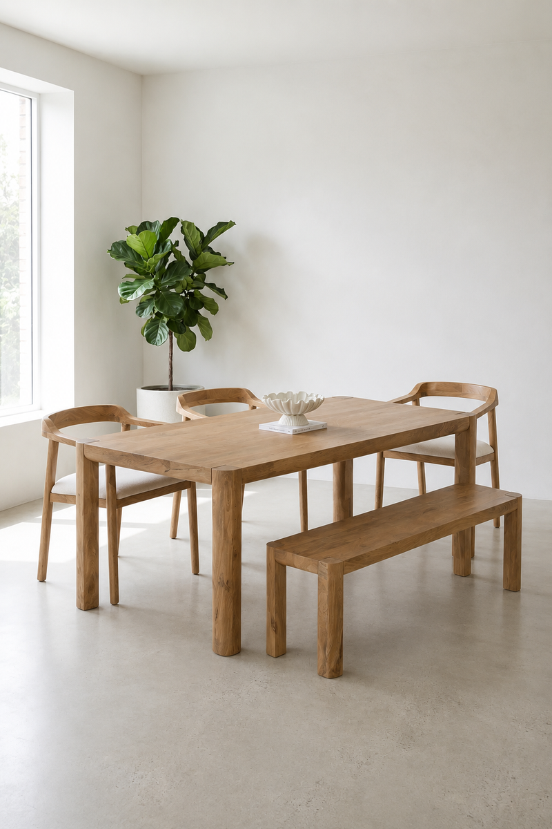 Mavina Solid Wooden Dining Table – Modern Rectangular Minimalist Style ...