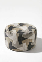 Mira Beige Abstract Patterned Round Pouf (60CMx33CM)
