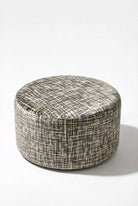 Mira Beige Grid Patterned Round Pouf (60CMx33CM)