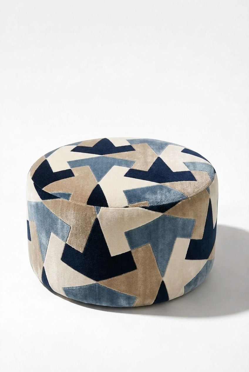 Mira Blue Abstract Round Pouf (60CMx33CM)