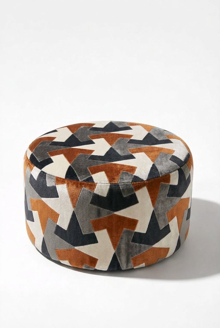 Mira Cinnamon Abstract Round Pouf (60CMx33CM)