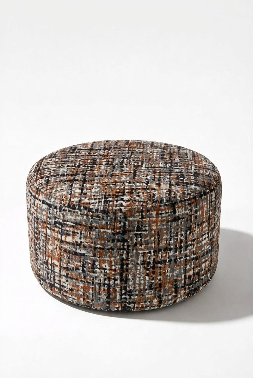 Mira Cinnamon Grid Patterned Round Pouf (60CMx33CM)