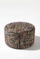 Mira Cinnamon Grid Patterned Round Pouf (60CMx33CM)