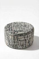 Mira Dusty Teal Grid Round Pouf (60CMx33CM)