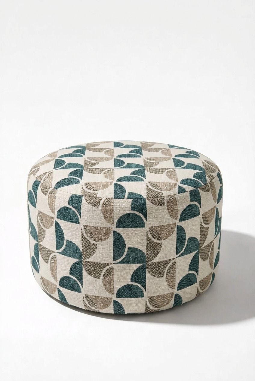 Mira Green mosaic Patterned Round Pouf (60CMx33CM)