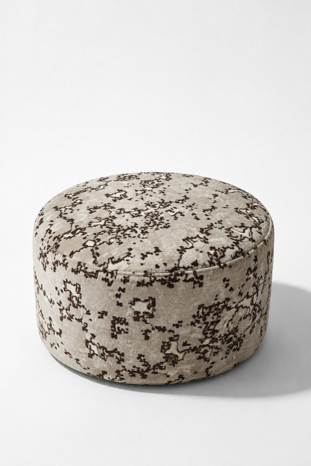 Mira Greige Distressed Patterned Round Pouf (60CMx33CM)