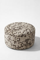 Mira Greige Distressed Patterned Round Pouf (60CMx33CM)