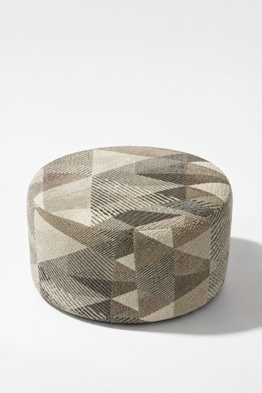 Mira Grey Geometric Pattern Round Pouf (60CMx33CM)