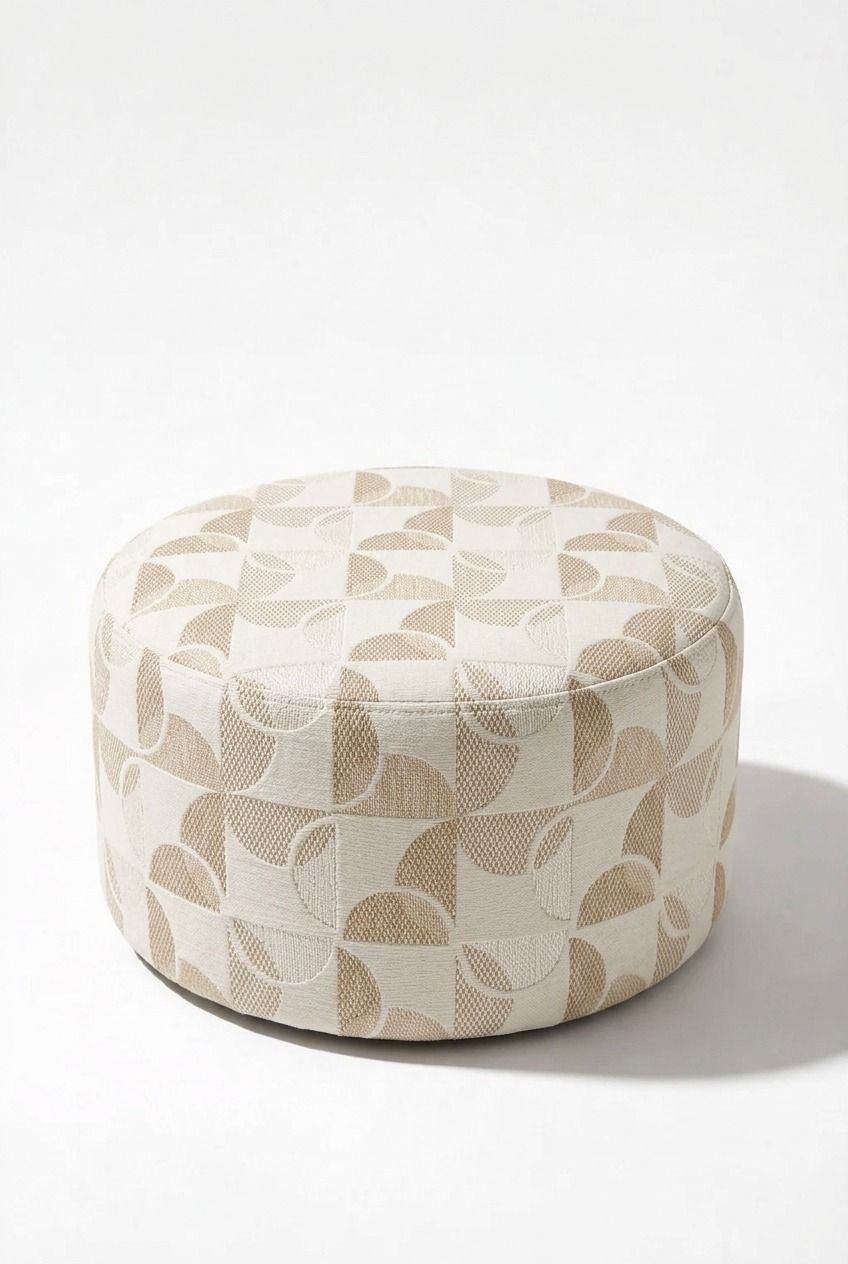 Mira Ivory Tonal mosaic Patterned Round Pouf (60CMx33CM)