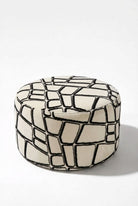Mira Off White Cobblestone Patterned Round Pouf (60CMx33CM)