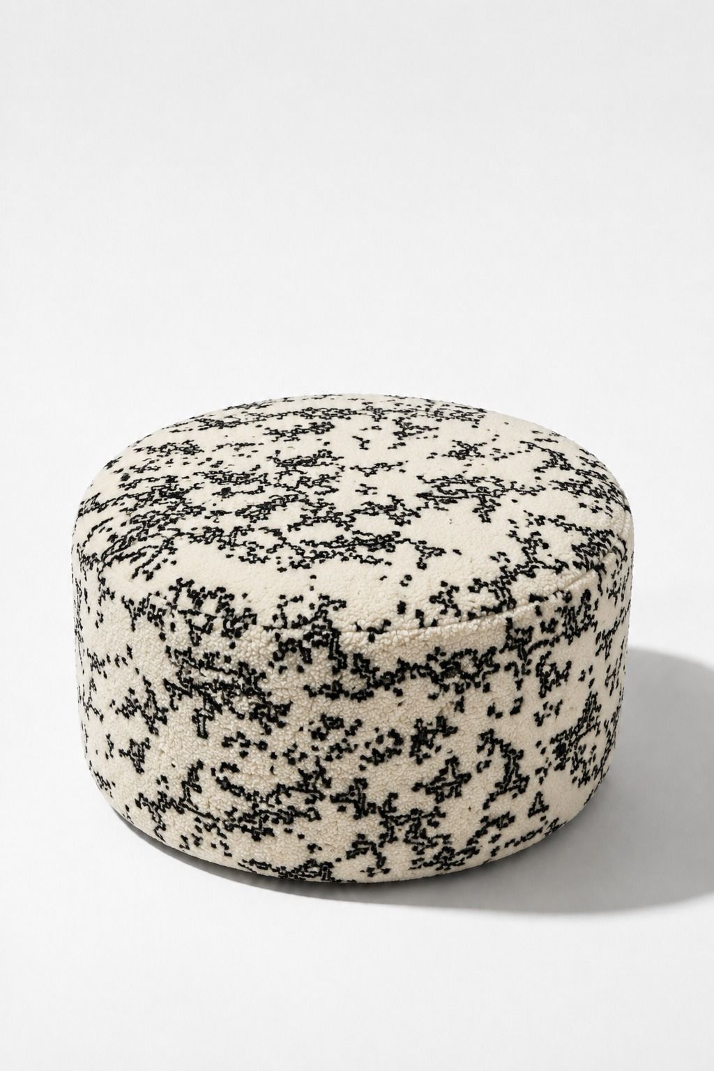 Mira Off White Distressed Patterned Round Pouf (60CMx33CM)