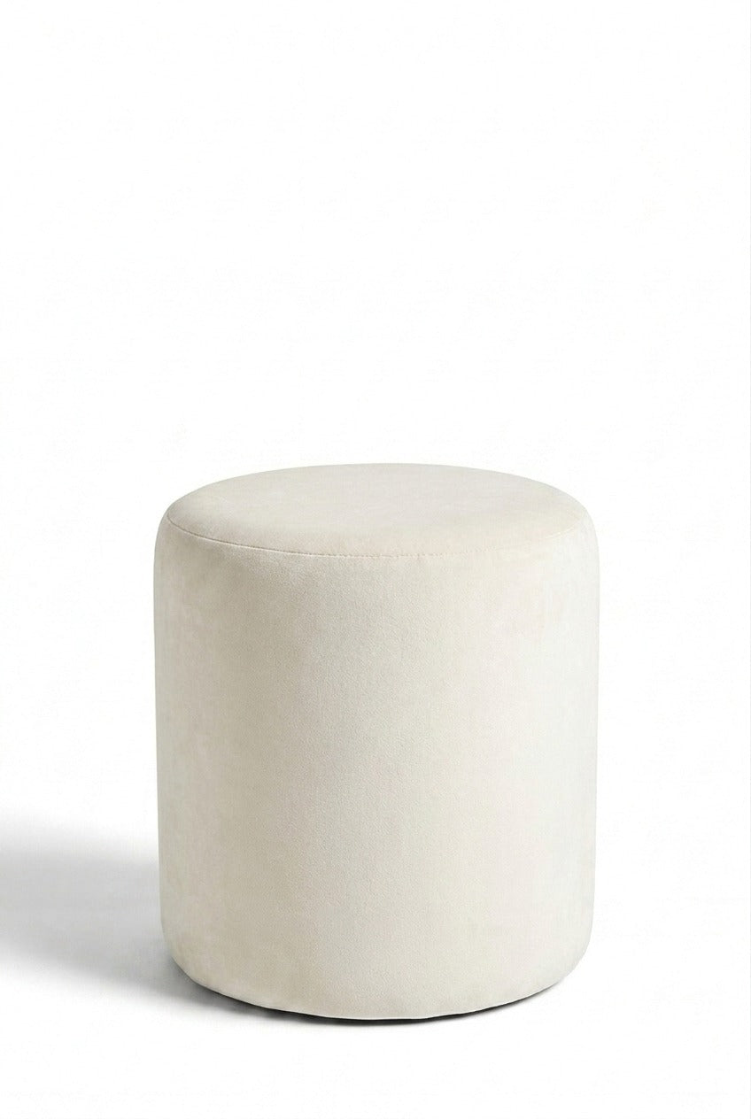 Mira Off White Velvet Round Pouf