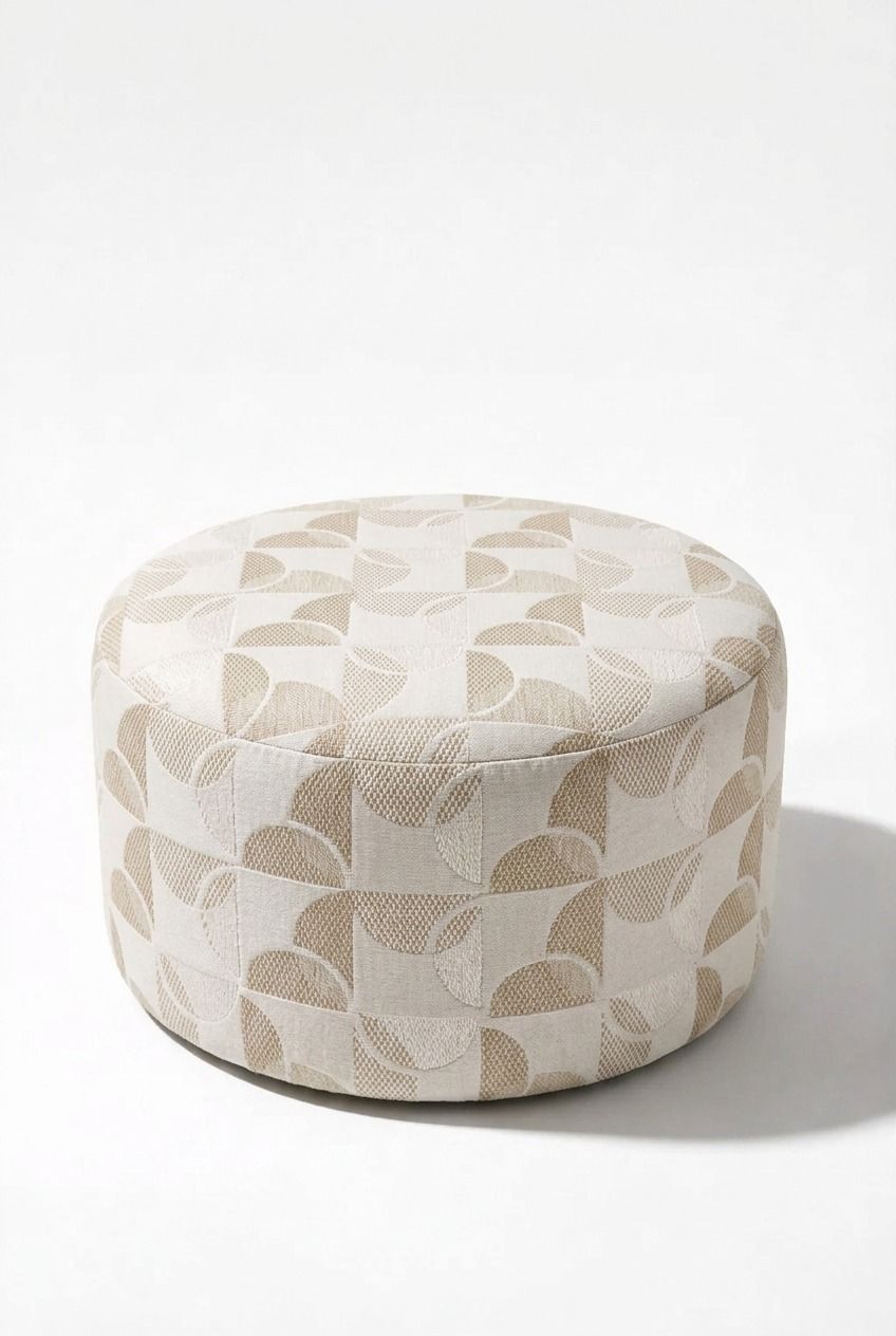 Mira Warm Beige Tonal Mosaic Patterned Round Pouf (60CMx33CM)