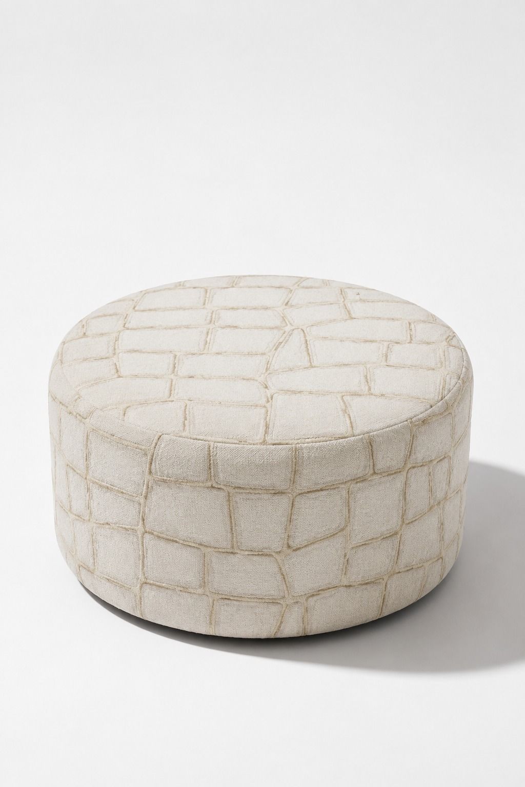 Mira Warm Ivory Cobblestone Patterned Round Pouf (60CMx33CM)