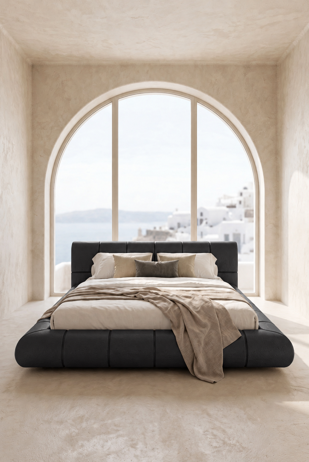 Mirela ⁠Black Microconcrete Platform Bed