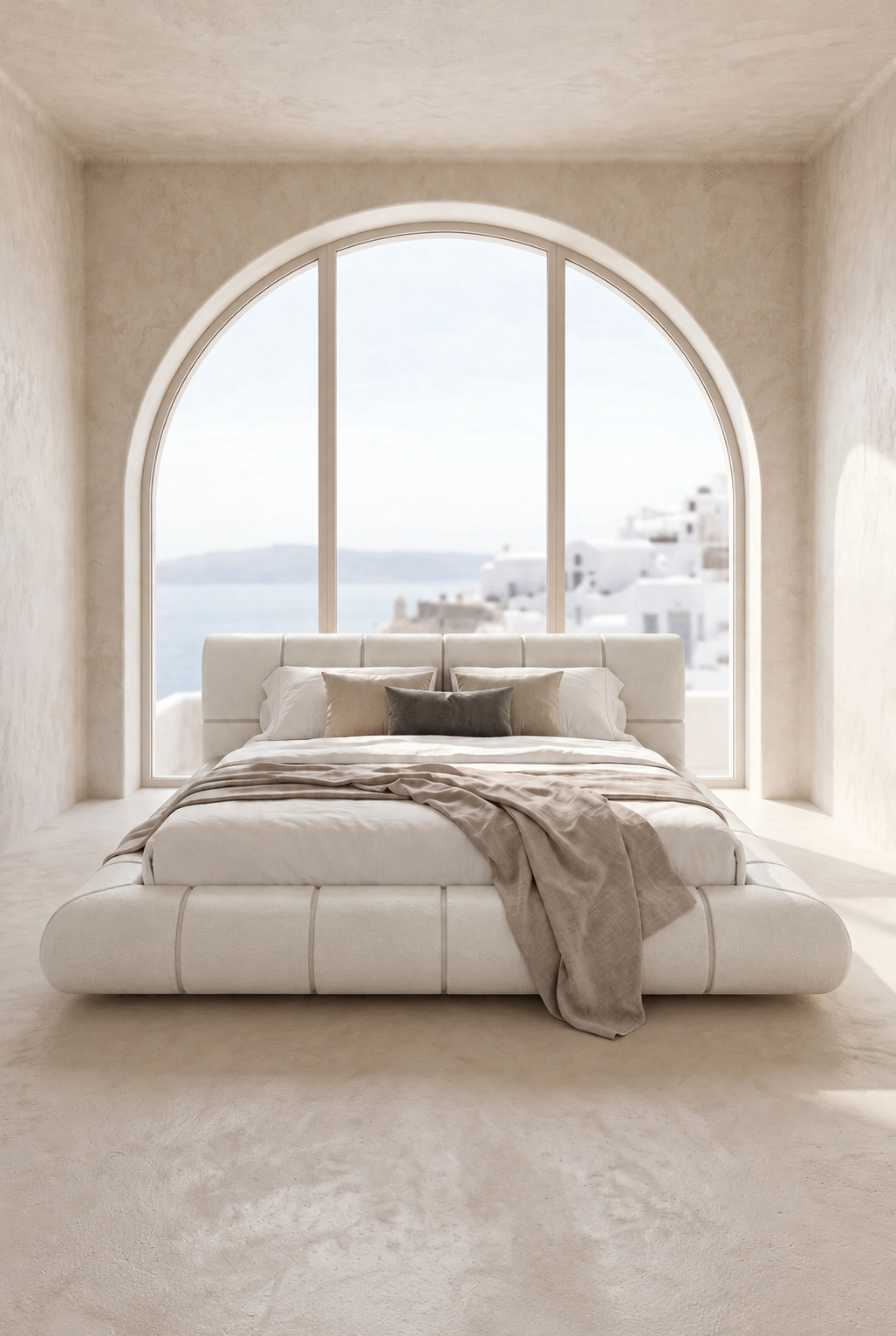 Mirela Off White Grit Microconcrete Platform Bed