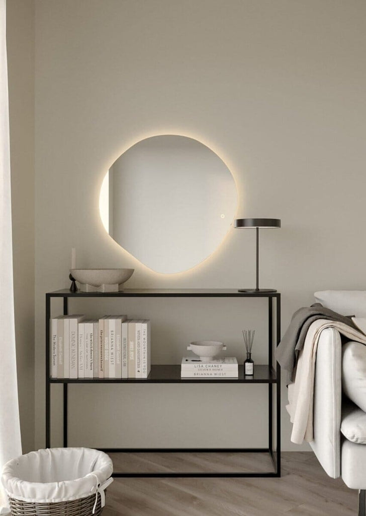 Gleam Asymmetric Round Mirror with LED (2 Sizes) Homekode 