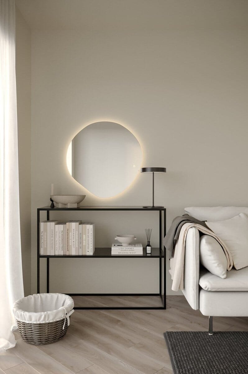 Gleam Asymmetric Round Mirror with LED (2 Sizes) Homekode 