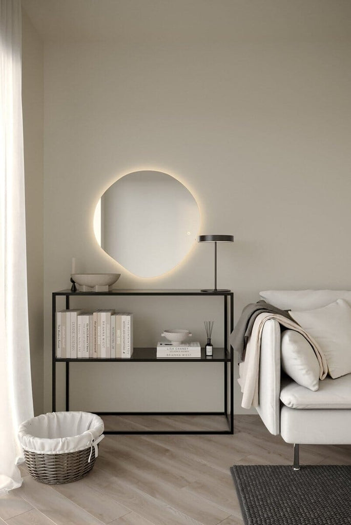 Gleam Asymmetric Round Mirror with LED (2 Sizes) Homekode 