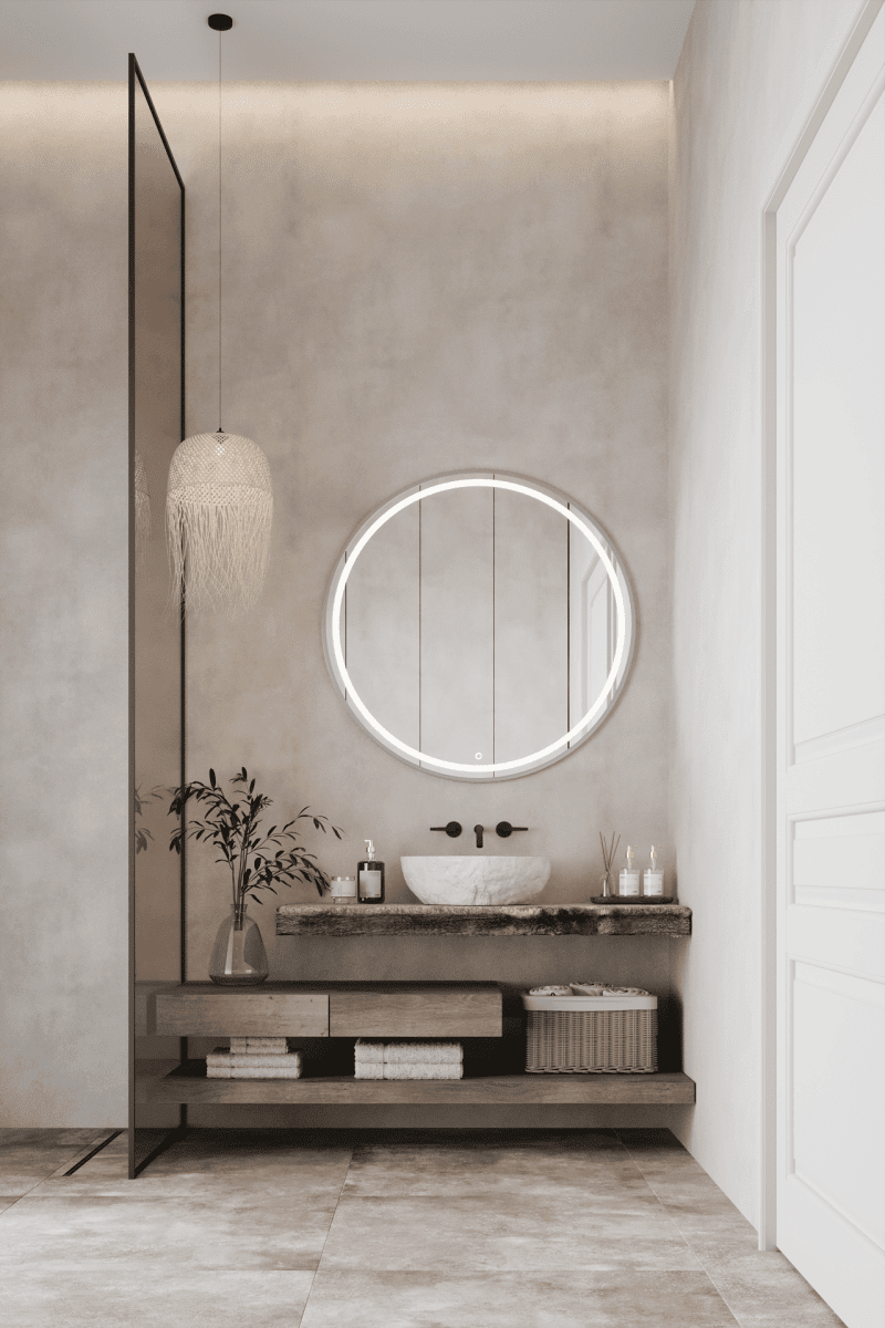 Ekin LED Silver Fr Round Mirror (4 Sizes) Homekode 100CM Diter 