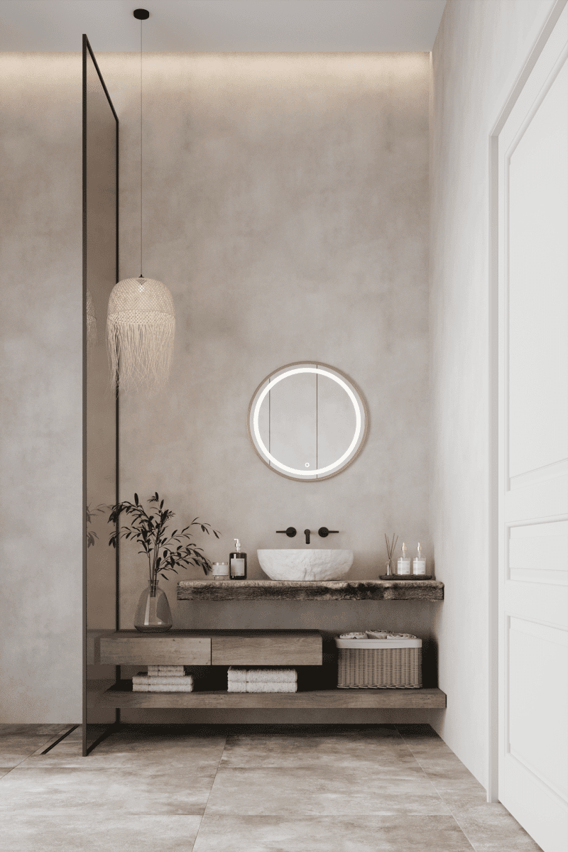 File Mirror Led Ekin Gold Frame Round Backlit LED Wall Mirror — 5 Sizes Available ...