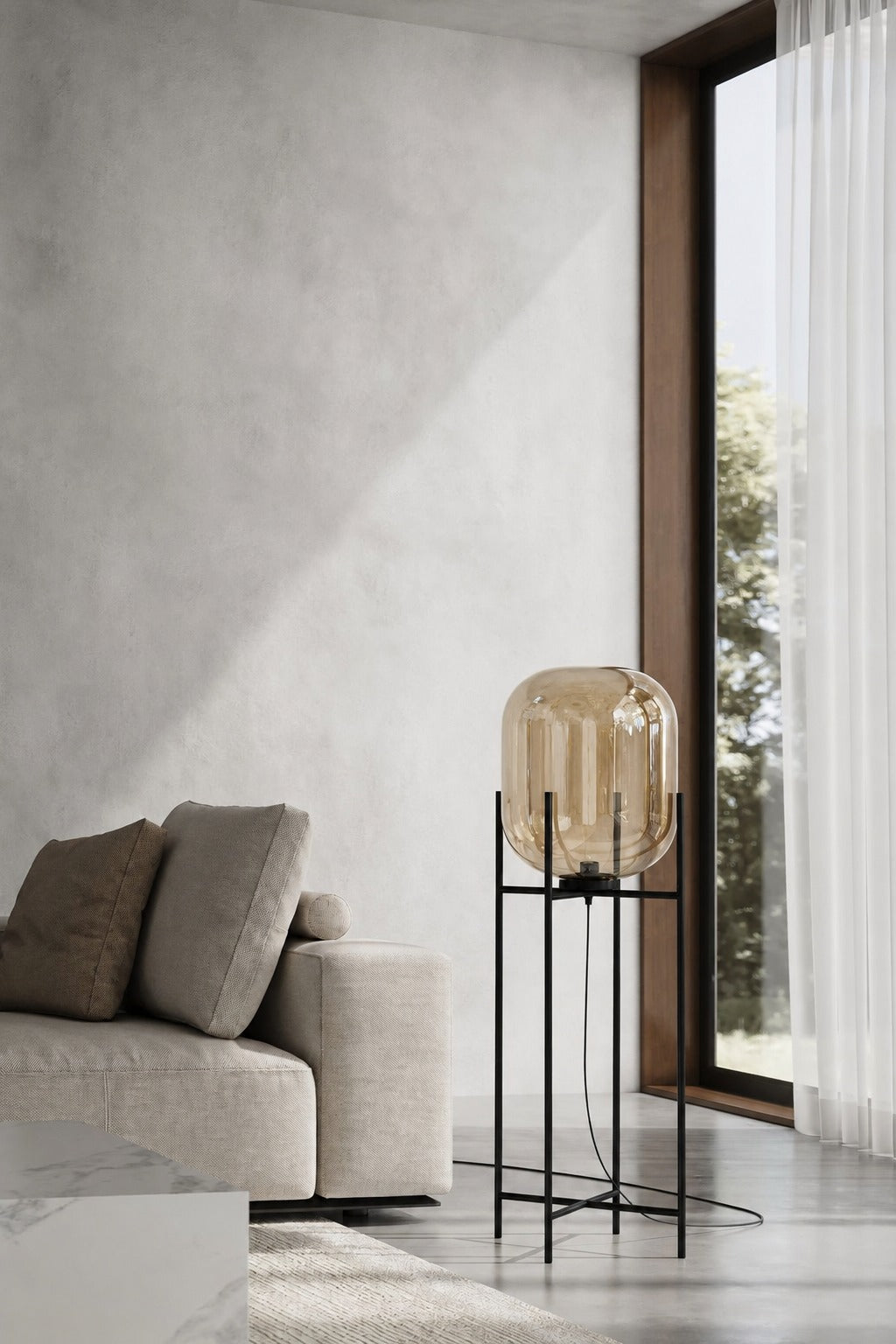Nerina Gold Glass Capsule Floor Lamp