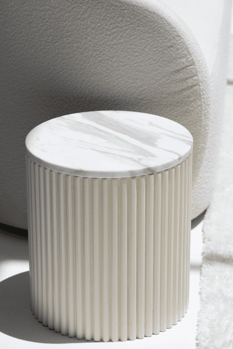 Nora Side Tables With Beige Wooden Base With Volakes Marble Top