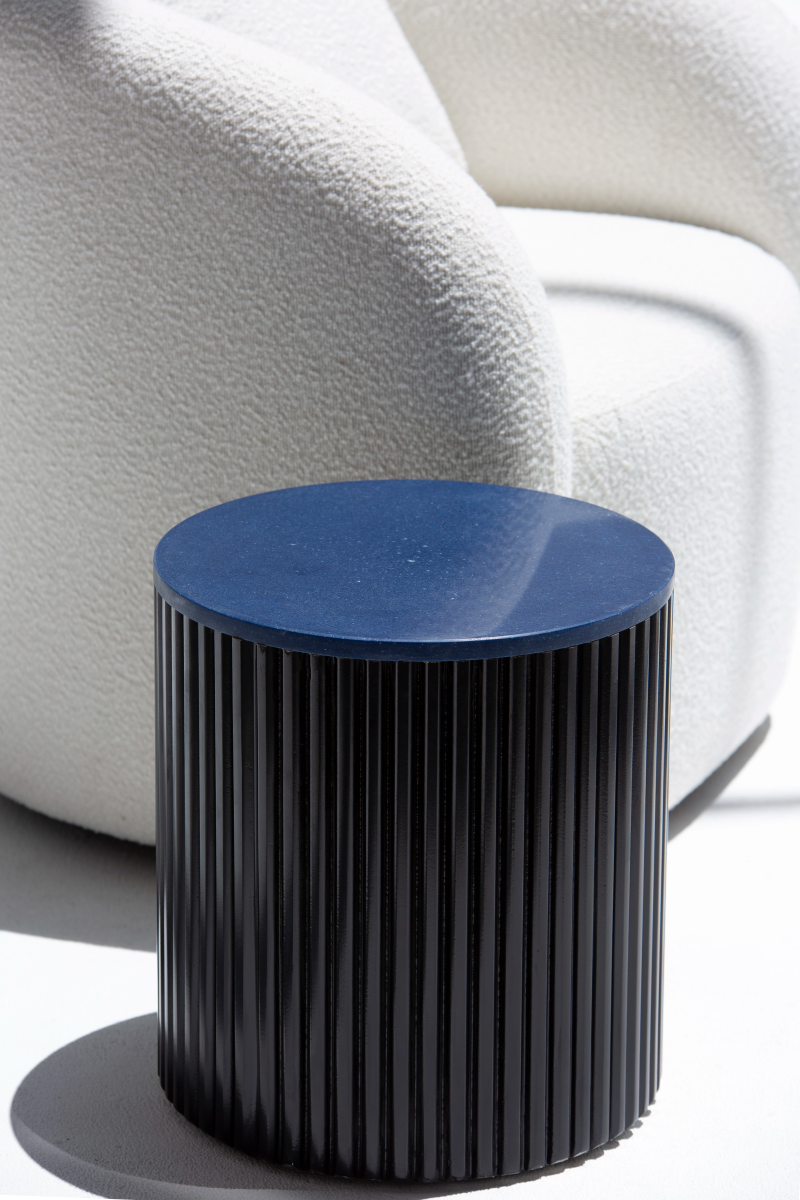 Nora Side Tables With Black Wooden Base With Blue Quz Top