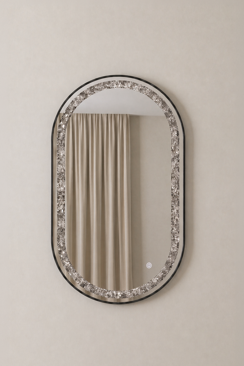 Adelith Black Oval LED Mirror with Crystal Inlay Modern Elegant Accent ...